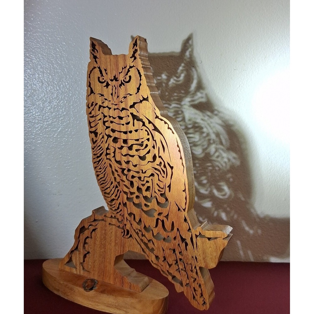 Handmade Wood Owl Shadow Art Halloween Fall Decor 11" Oregon Coast Scroll Saw